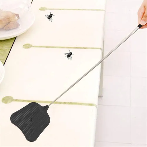 Vista 5 de Matamoscas telescópicos, matamoscas de plástico duradero, resistente, matamoscas con mango de acero inoxidable para interior/exterior/aula