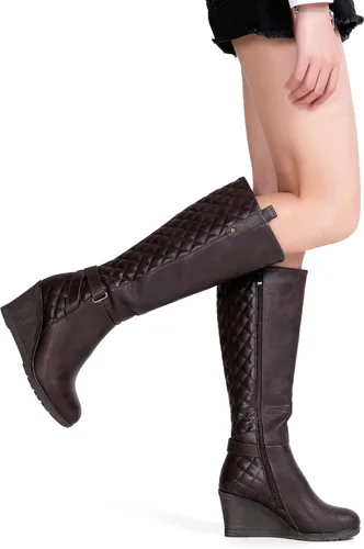 Vista 9 de Vepose Botas altas hasta la rodilla para mujer 9652 Botas de cuña con cremallera lateral
