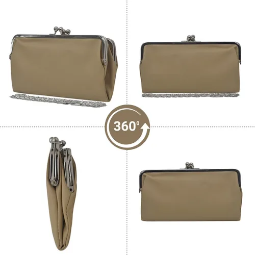 Vista 4 de Monedero de embrague de estilo vintage de doble marco, cartera de viaje para mujer