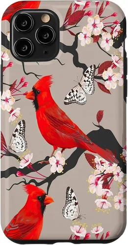 Vista 32 de Women Girls Cardinals Red with Floral Butterfly Case for iPhone 17