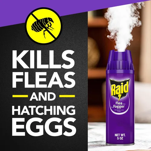 Vista 2 de Raid Flea Fogger Plus Killer fórmula a base de agua que mata pulgas y huevos para incubar latas de 5 onzas, 3 unidades (paquete de 3)