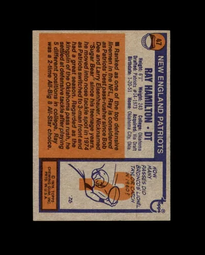 Vista 2 de Ray Hamilton Signed 1976 Topps New England Patriots Autograph