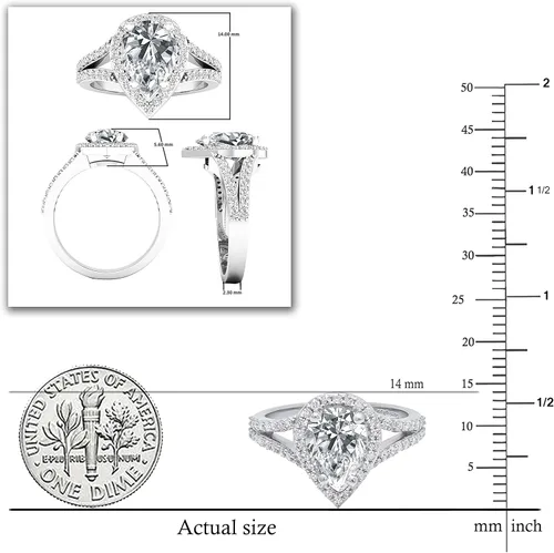 Vista 12 de Dazzlingrock Collection Anillo de compromiso con forma de lágrima y diamante blanco natural redondo de 0.45 quilates con halo de diamantes blancos