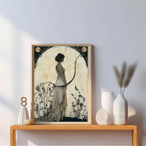 Vista 2 de BIGAOYS Lienzo de mitología griega vintage de caza, diosa Artemisa, arte de pared, diosa femenina, arte de pared, caza, diosa, hogar, dormitorio