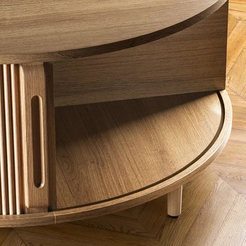 Vista 7 de Mesa auxiliar redonda, mesa central acanalada de 31.5 pulgadas con almacenamiento, mesa de centro elevable con almohadillas ajustables, puerta