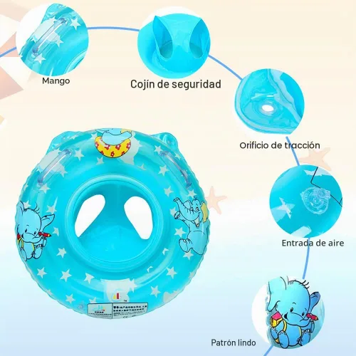 Vista 4 de Sealive Flotador de piscina infantil, anillo de natación para bebé con asiento para niños pequeños barco y doble asa, primeros flotadores de piscina