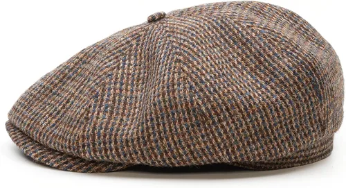 Vista 7 de Sterkowski Shelby Gorra 100% Harris Tweed Newsboy para hombre Sombrero de estilo pico de 8 paneles Negro/Amarillo