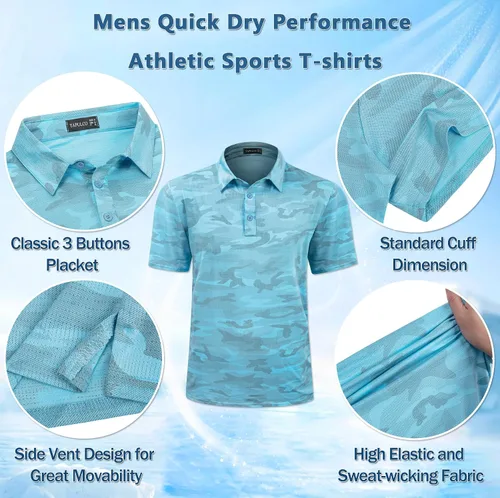 Vista 165 de TAPULCO Camisetas tipo polo de secado rápido para hombre, diseño de camuflaje, atléticas, ligeras, transpirables, casuales, para golf