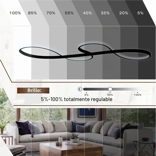 Vista 3 de Lámpara LED negra regulable moderna para comedor sobre mesa, altura ajustable con control remoto