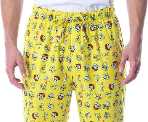 Vista 3 de Nickelodeon - Pantalones de pijama para hombre con estampado de Bob Esponja, Amarillo