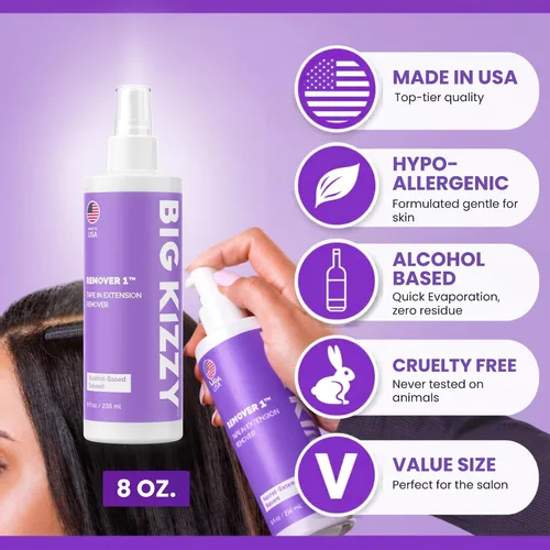 Vista 4 de Big Kizzy Spray removedor de extensión de cinta - Removedor 1 (8oz) Removedor de cinta más rápido y fácil, compatible con todas las cintas