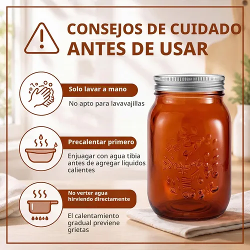 Vista 5 de Tessco for you 12 tarros de vidrio a granel ámbar de 16 onzas con tapas, recipientes de vidrio para conservas de boca regular para almacenamiento