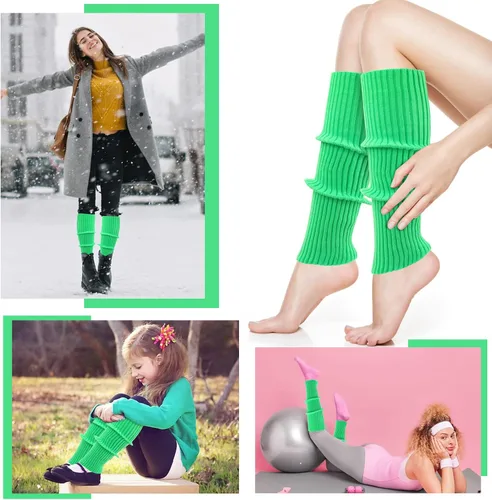 Vista 5 de ONUPGO Calentadores de piernas para mujeres, accesorios de fiesta de los años 80, calentadores de piernas acanalados de punto neón de los años 80