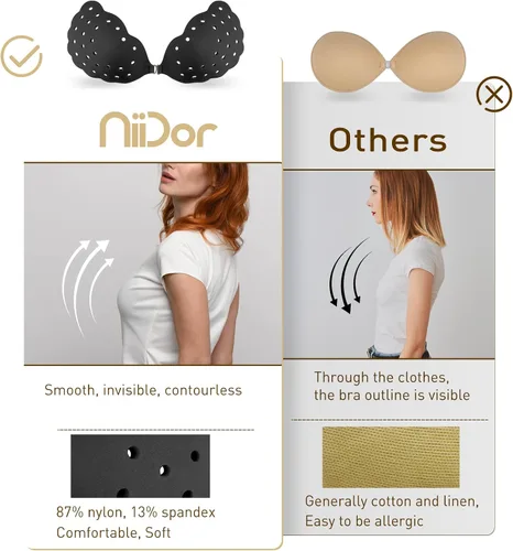 Vista 4 de Niidor Sticky Bra Breathable Strapless Bra Adhesive Push Up Backless Bras for Women