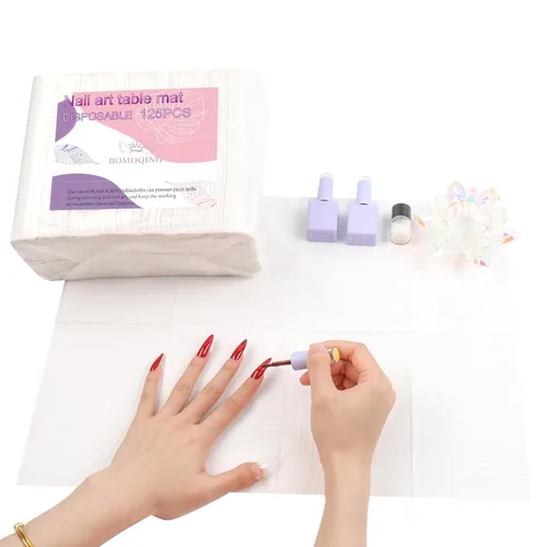 Vista 9 de 125 toallas desechables de papel para uñas acrílicas, 3 capas, plegable, para mesa de uñas, impermeable, hoja de práctica de arte de uñas, Azul