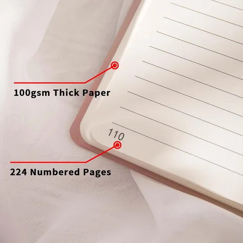 Vista 5 de TIEFOSSI Cuaderno de Diario A5 - Cuadernos de Tapa Dura Rayados para la Universidad para Mujeres - Papel Grueso de 100 g/m² 224 Páginas Numeradas