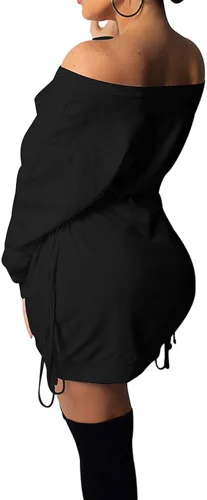 Vista 2 de GOKATOSAU - Minivestido de manga larga con cordones a los lados para mujer, sexy, casual, con hombros descubiertos