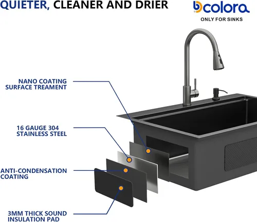Vista 8 de Dcolora - Fregadero de cocina negro de 30 pulgadas, de montaje superior, con grifo, estación de trabajo de acero inoxidable, cuenco individual
