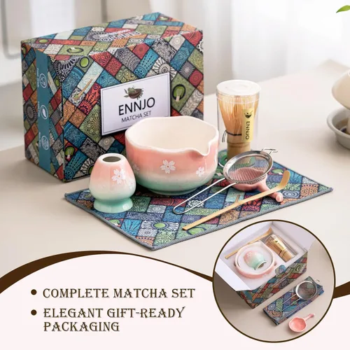 Vista 2 de Juego de batidor de matcha Cherry Blossom de 7 piezas con cuenco de matcha Cereza