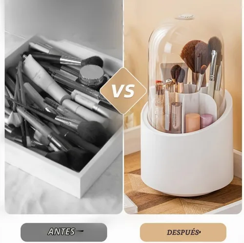 Vista 6 de Fantasee Organizador de brochas de maquillaje giratorio de 360°, almacenamiento de 7 compartimentos con cubierta transparente a prueba de polvo