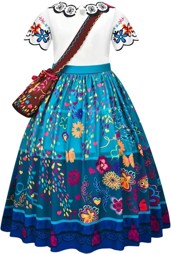 Vista 3 de Avady Encanto Dress for Girls Cosplay Mirabel Princess Birthday Halloween Christmas Party Dress Up With Full Accessories