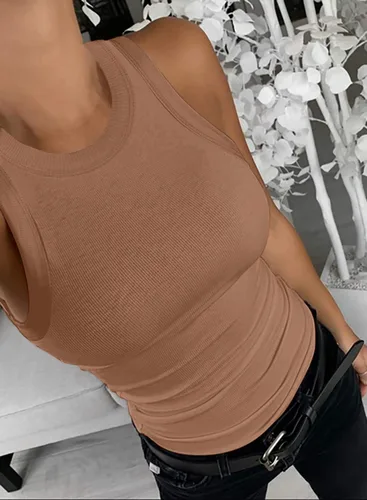 Vista 3 de Samefar Camiseta sin mangas de punto ajustado para mujer, sin mangas, espalda cruzada, casual, básica, acanalada