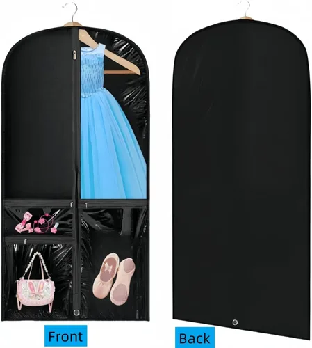 Vista 7 de Bolsa de ropa transparente para disfraz de baile, bolsa de ropa de 39 pulgadas para competiciones de baile, funda de ropa colgante para niños