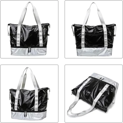 Vista 4 de fancyfree Bolsa de doble capa, bolsa de viaje grande con compartimento inferior para zapatos, bolsa de lona ideal para mujeres y hombres