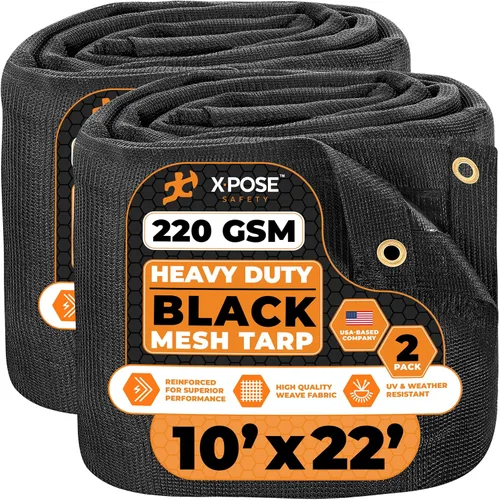 Vista 108 de Xpose Safety Lona de malla resistente, 4 x 10 pies, cubierta protectora negra multiusos con flujo de aire, uso para amarres, sombra, vallas, toldos