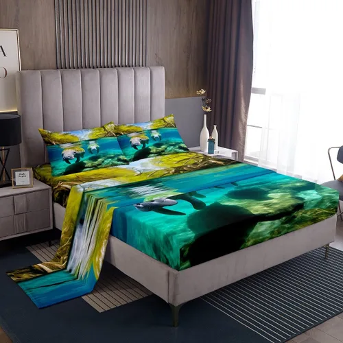 Vista 28 de Erosebridal Juego de sábanas de ballena náutica, tamaño individual, juego de ropa de cama vintage azul con ondas oceánicas para niños y niñas