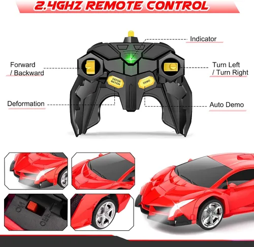 Vista 6 de Chridark Juguetes de Coche a Control Remoto - Coches RC Transformables para Niños, Juguetes de Coche Robot Transformable, Regalo de Juguetes
