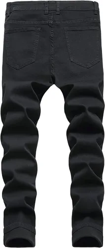 Vista 2 de Baylvn Pantalones de mezclilla para hombre, rasgados, desgastados, rectos, ajustados, casuales, a la moda