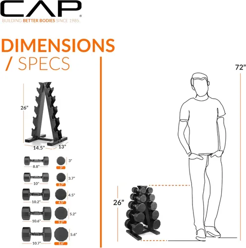 Vista 5 de CAP Barbell Juego de mancuernas hexagonales recubiertas de 150 libras con estante vertical Múltiples opciones