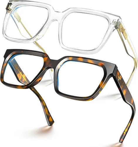 Vista 24 de VISOONE Chunky Rectangle Oversized Blue Light Blocking Computer Glasses Clear Lenses Cute Fake Large Frame Preppy Stylish Designer Fashion Screen