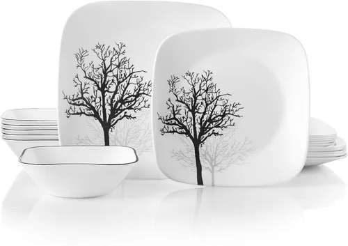 Vista 2 de Corelle Vitrelle - Juego de vajilla de servicio de 18 piezas para 6 piezas, Timber Shadows & Vitrelle 1 cuarto de galón, paquete de 2 tazones