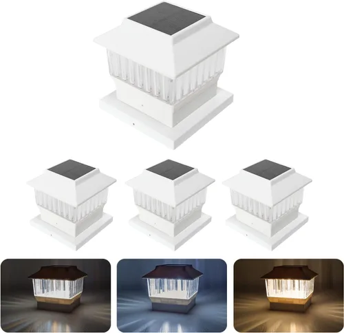 Vista 21 de Paquete de 4 luces solares para tapa de poste, modernas #2: se adapta a postes de vinilo de 4 x 4 y madera de 5 x 5 pulgadas, temperatura de 3