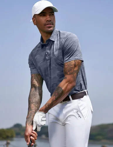Vista 96 de TAPULCO Camisetas tipo polo de secado rápido para hombre, diseño de camuflaje, atléticas, ligeras, transpirables, casuales, para golf