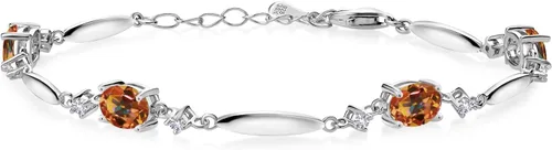 Vista 83 de Gem Stone King 925 Sterling Silver Gemstone Birthstone and White Created Sapphire Tennis Bracelet For Women Oval 7X5MM and 2MM 6 Inch + 1 Inch