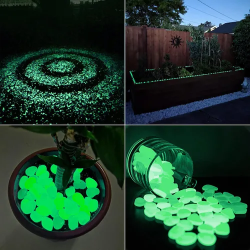 Vista 11 de NAMTSO Rocas que brillan en la oscuridad al aire libre, 200 piezas de rocas solares azules para paisajismo, decoración al aire libre que brillan