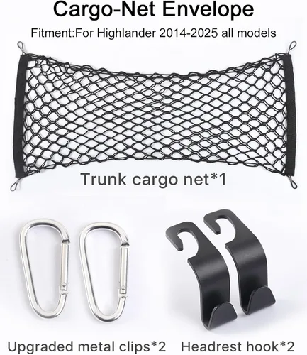 Vista 8 de Red de carga para Toyota Highlander - Organizador de almacenamiento de maletero elástico resistente estilo sobre para Highlander 2014-2025, Red