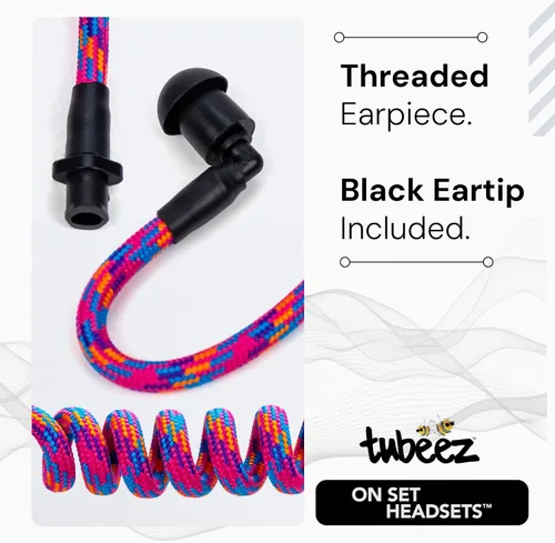Vista 3 de Tubeez Walkie Talkie Auricular con tapones negros para los oídos – Tubo roscado de bloqueo de humedad que se adapta a cualquier auricular de radio
