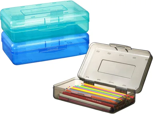 Vista 11 de Sooez Paquete de 3 estuches para lápices, caja de lápices dura grande a granel, caja de lápices transparente, organizador de rotuladores, contenedor