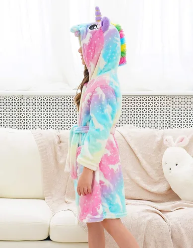 Vista 6 de Doctor Unicorn Bata de baño con capucha de unicornio suave para niñas, Blanco