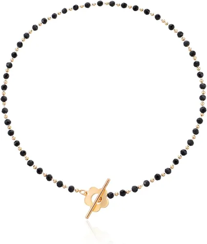 Vista 8 de Rrdaily Gargantilla bohemia de cristal negro para mujeres, adolescentes y niñas, gargantilla de flores con piedras preciosas delicadas, collar