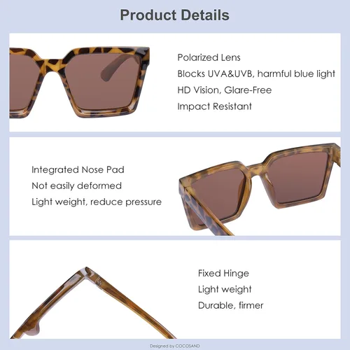 Vista 4 de COCOSAND Lentes de sol polarizados para niños, protección UV 400, retro, cuadrados, futuristas, para jóvenes, adolescentes, niños y niñas de 5 a 12