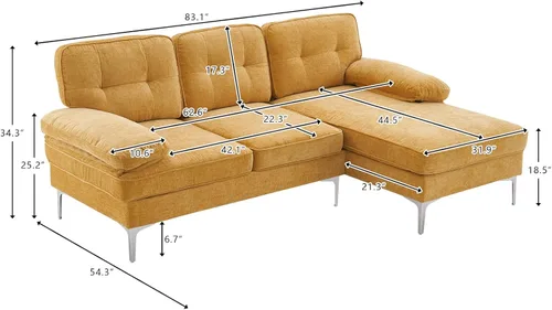 Vista 2 de Karl home Sofá modular en forma de L de 83 pulgadas, sofá de 3 plazas con diván de tela de chenilla tapizado para sala de estar, apartamento