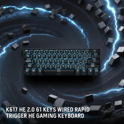 Vista 9 de Redragon K617 HE Teclado Gaming de Activación Rápida, 60% 61 Teclas Teclado Mecánico Cableado con Activación Hiper-Rápida, Interruptor Magnético