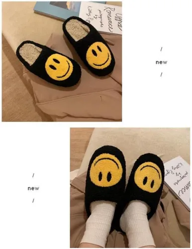 Vista 6 de Doxwater Pantuflas de cara sonriente para mujeres y hombres, cómodas y cálidas pantuflas de felpa sin cordones para invierno, interiores