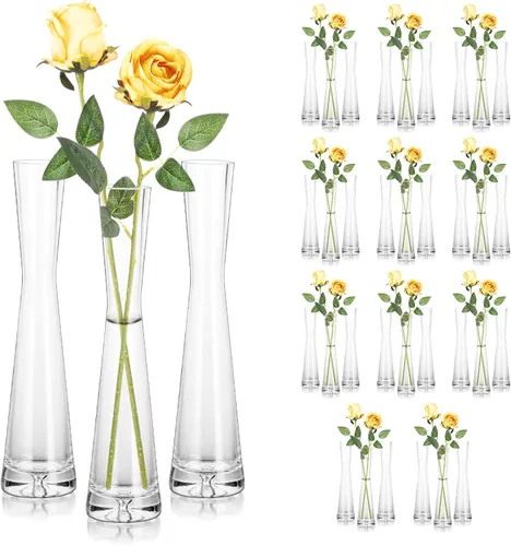 Vista 11 de Hewory Jarrones de Cristal para Brotes para Centros de Mesa, Juego de 3, Hechos a Mano, Modernos, Transparentes, Pequeños, Delgados, Decorativos