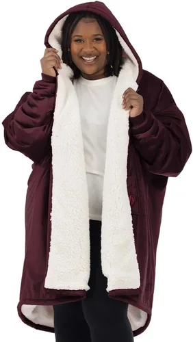 Vista 15 de THE COMFY Original - Manta de forro polar de microfibra con forro sherpa, diseño de gran tamaño con capucha y bolsillo de Shark Tank